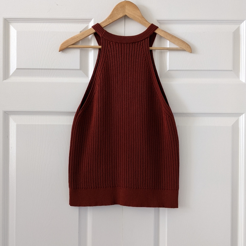 Theory Waxson Prosecco Ribbed Knit Sweater Tank | Burnt Paprika | Medium - Picture 4 of 14